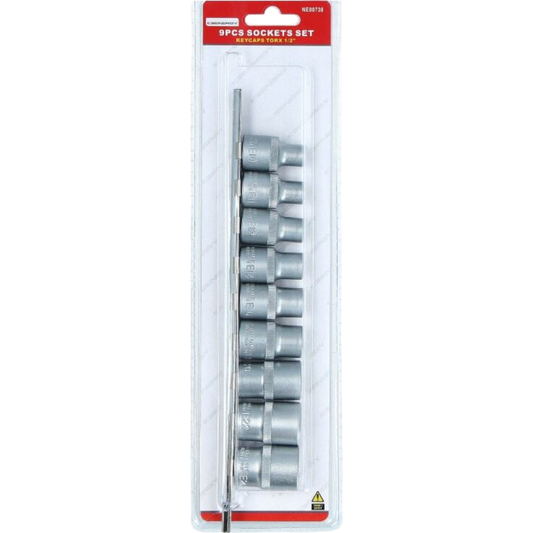 Torx-Steckschlüssel Satz Aussentorx 9tlg 1/2 E10 E11 E12 E14 E16 E18 E20 E22 E24