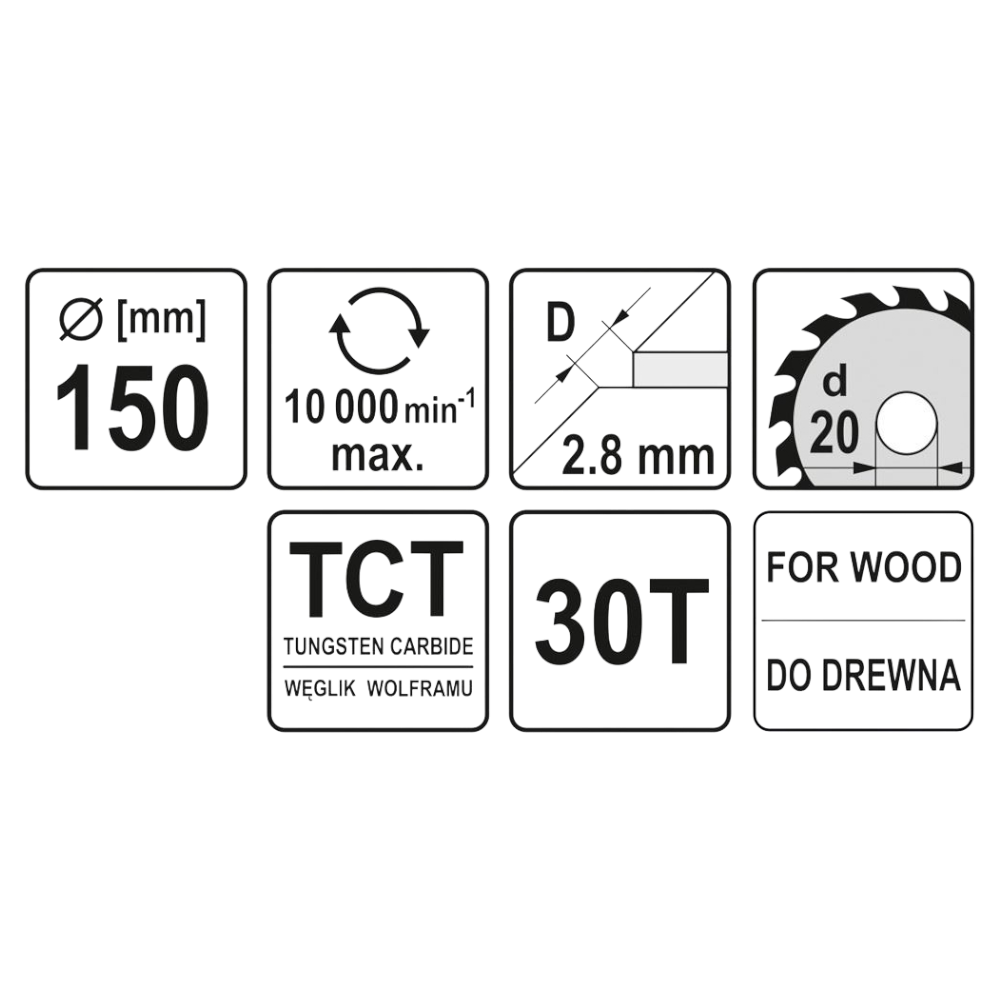 Kreissägeblatt Holzsäge 150x20x2,8x2mm 30T TCT Sägeblatt Scheibe 10000mi