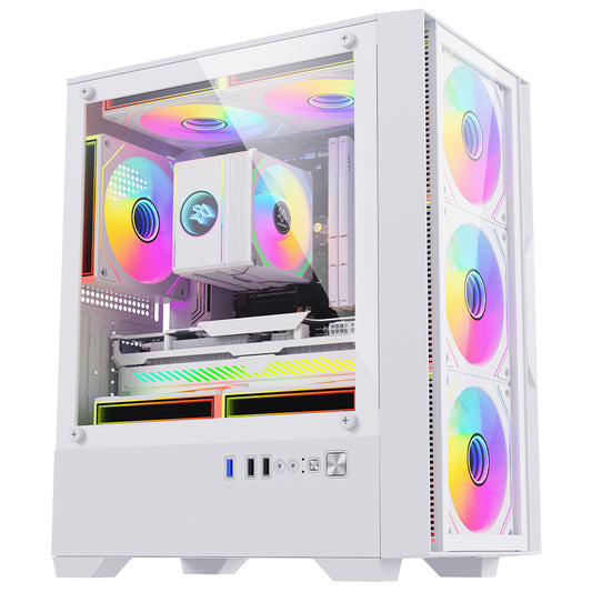 PC Gehäuse Computer Case Gaming M-ATX Mini-ITX weiss Midi Tower SNOWMAN