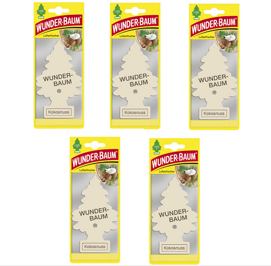 5x Wunderbaum Kokosnuss Duft Baum Autoduft Auto Lufterfrischer Spiegel Raumduft