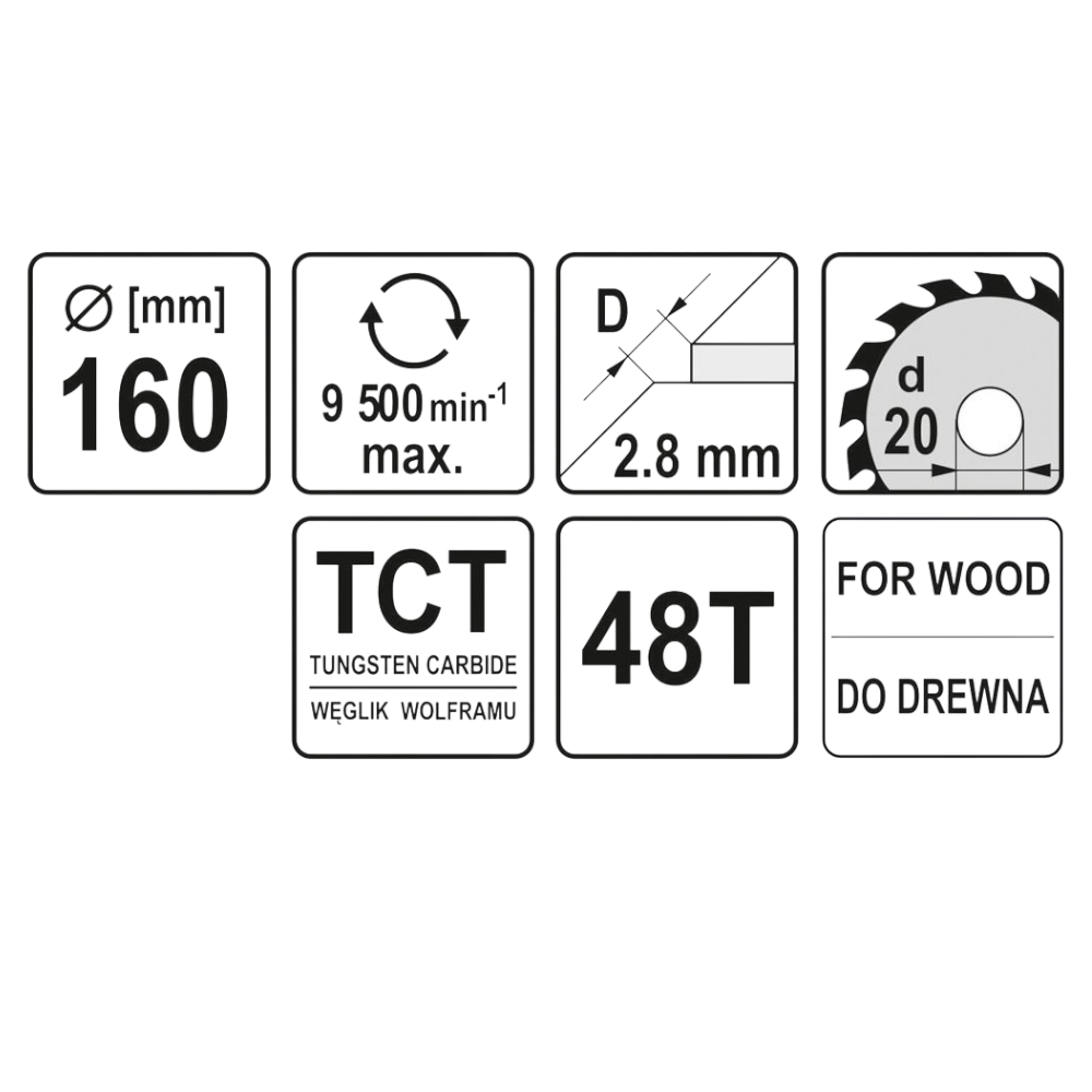 Kreissägeblatt Holzsäge 160x20x2,8x2mm 48T TCT Sägeblatt Scheibe 9500min1
