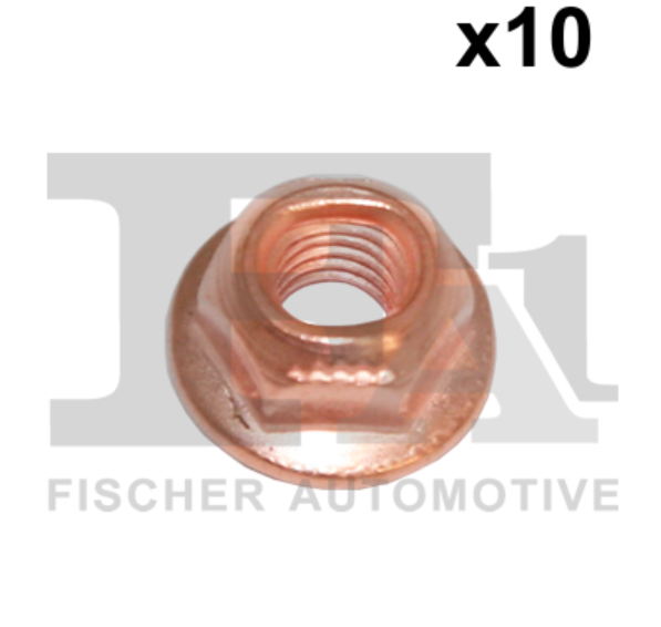 10 Kupfermuttern M6 x 1,0 Krümmer Bund SW 10 Cu-Mutter Auspuff Selbstsichernd