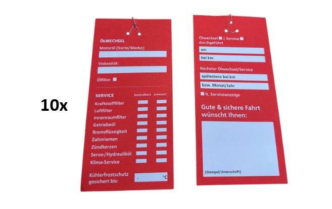 10x Ölwechselanhänger Ölzettel Serviceanhänger Inspektion Werkstatt Service