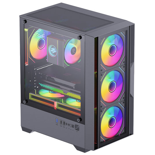 PC Gehäuse Computer Case Gaming M-ATX Mini-ITX Schwarz Midi Tower SNOWMAN