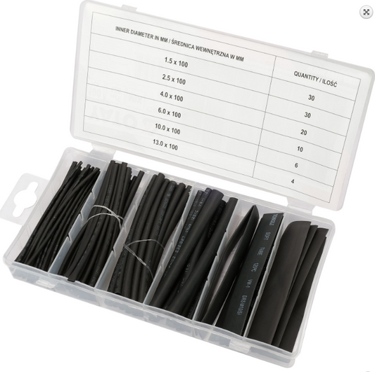 Yato Schrumpfschläuche Warmschrumpf Isolierung Kabel Leitung schwarz Set 100tlg.