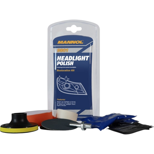 Mannol 9801 plastic headlight polish set preparation processing