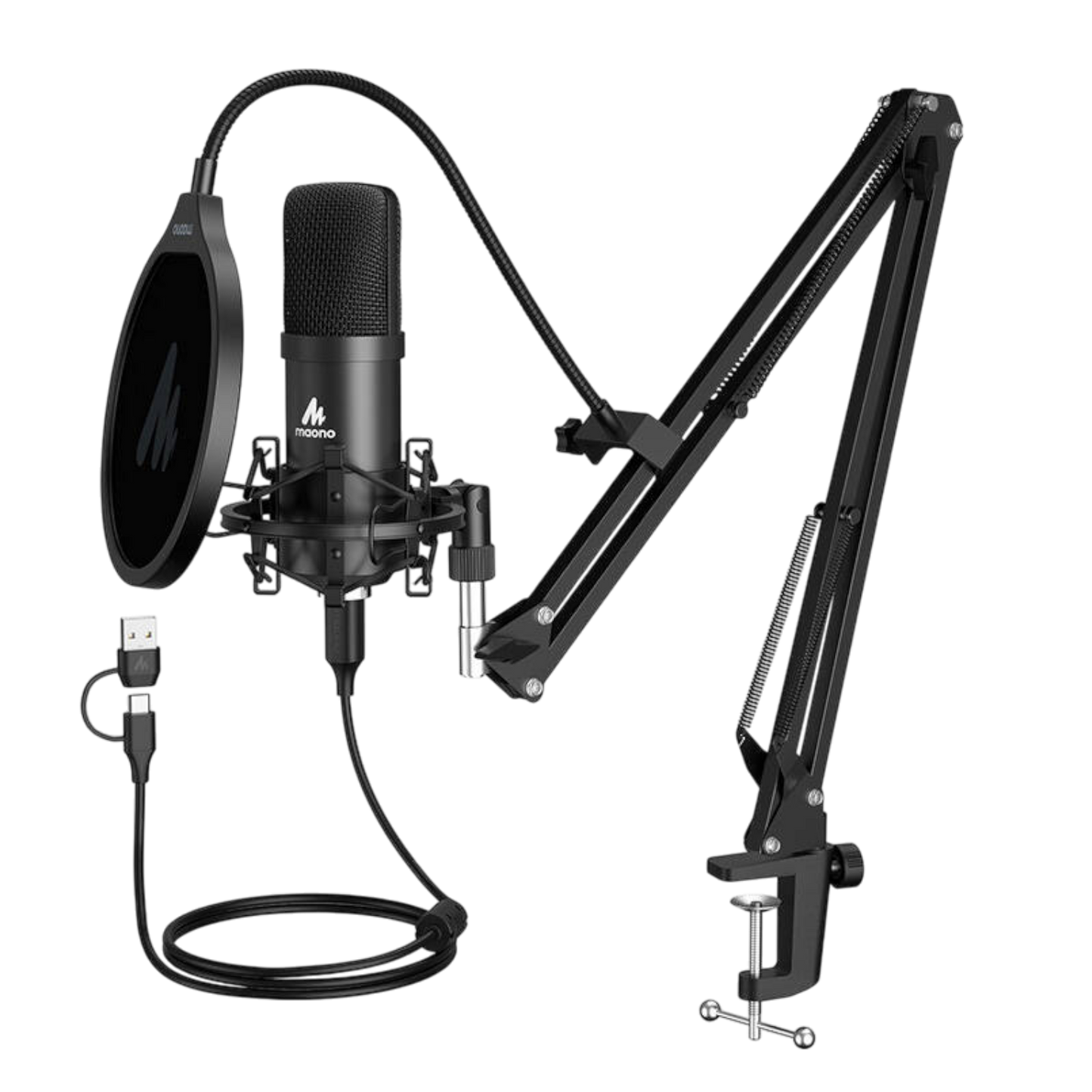 Mikrofon USB-C mit Mikrofonarm Für Laptop Computer Mac USB-A Kabel Schwarz