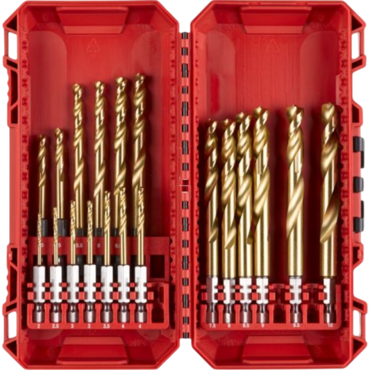 Milwaukee Stahl Metall Bohrer Set 19tlg 2-10mm HSS-G Titanium 1/4"-Hex-Schaft