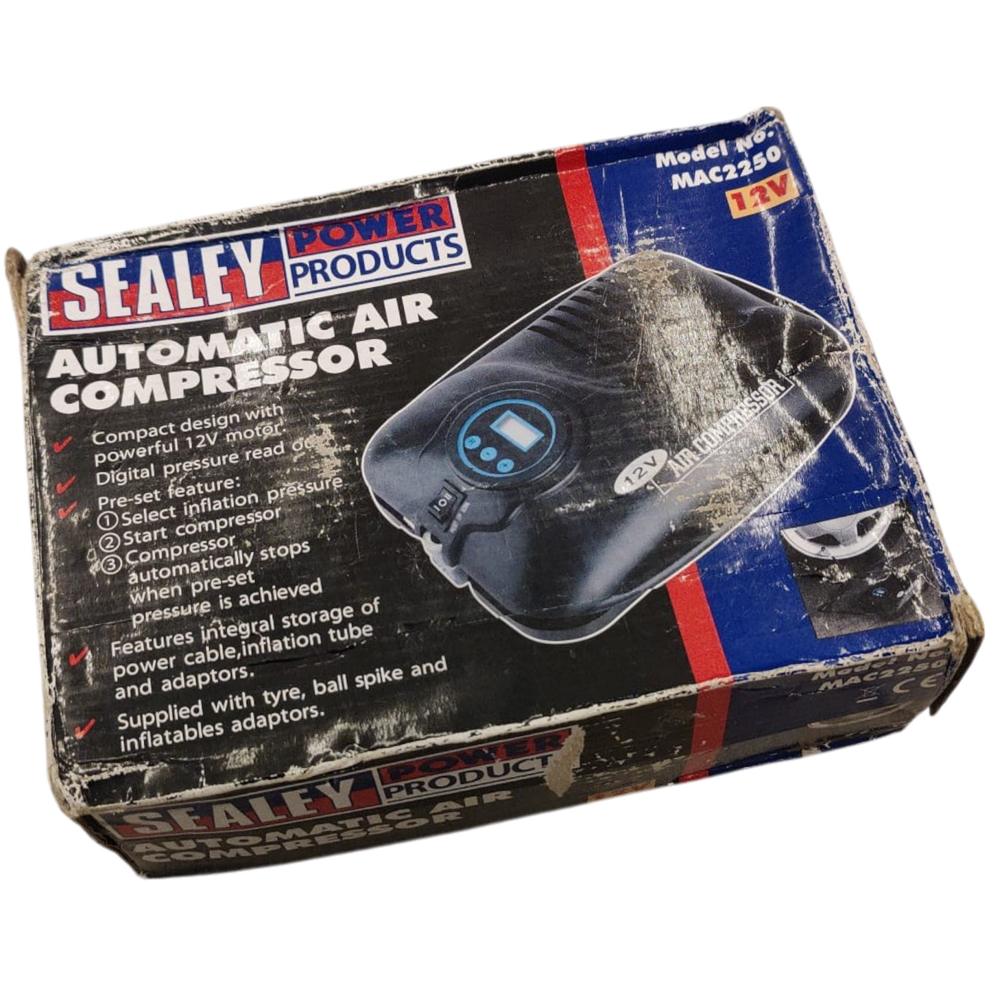 Sealey Small compressor 12V LCD display piston compressor 6.9bar mini compressor