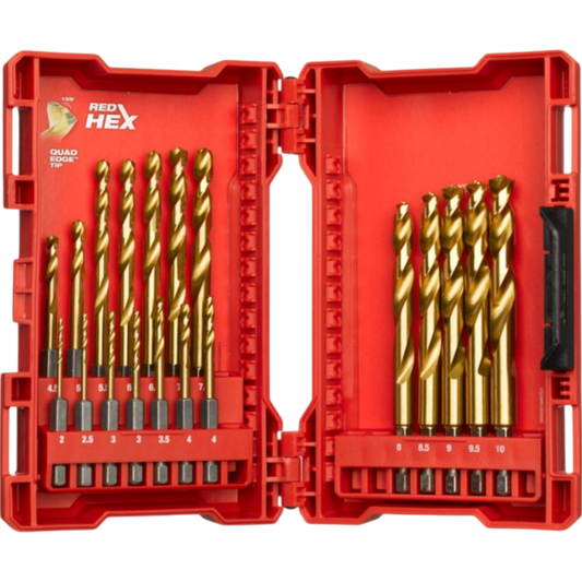 Milwaukee Stahl Metall Bohrer Set 19tlg 2-10mm HSS-G Titanium 1/4"-Hex-Schaft