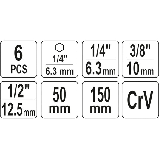 6tlg Stecknuss Adapter Halter 6-Kant auf 1/4 3/8 1/2" Nuss Kurz+Lang Bohrfutter