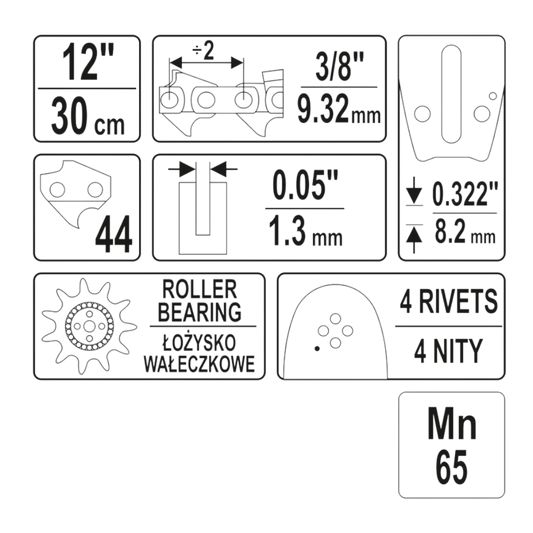 Kettensäge Führungsschiene Kettenführung 30cm 12" 3/8" 1,3mm 9 Zähne 44 Glieder