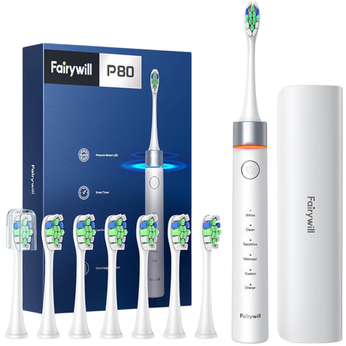 Schallzahnbürste FairyWill P80 Elektrische Zahnbürste IPX7 Wasserdicht Weiß