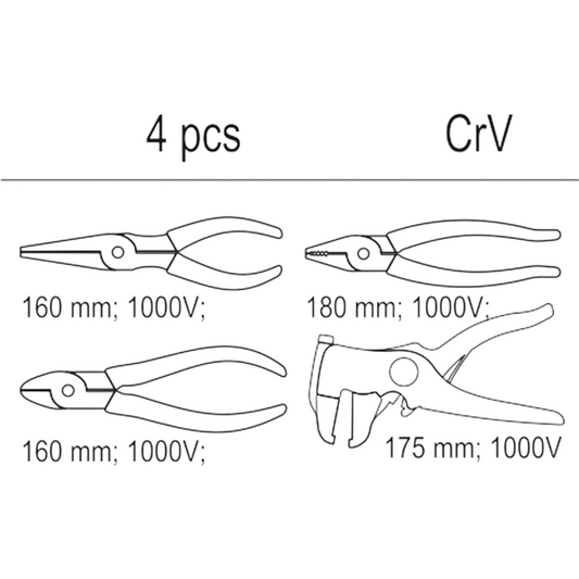 Elektro Zangen Set 4tlg VDE Seitenschneider Kombizange Spitzzange Abisolierer