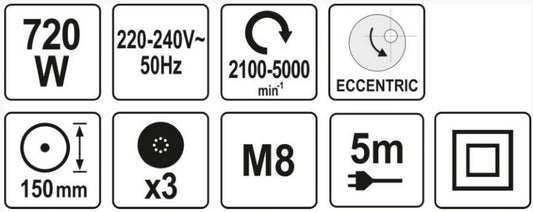 Yato YT-82200 Poliermaschine Rotationsschleifer Lack Poliergerät 150mm 720W