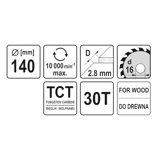 Kreissägeblatt Holzsäge 140x16x2,8x2mm 30T TCT Sägeblatt Scheibe 10000min1