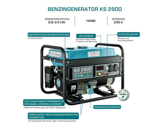 KS2900G Stromgenerator Notstromaggregat 6,5PS Benzin Gas LPG 2,9KW 2x 16A 230V