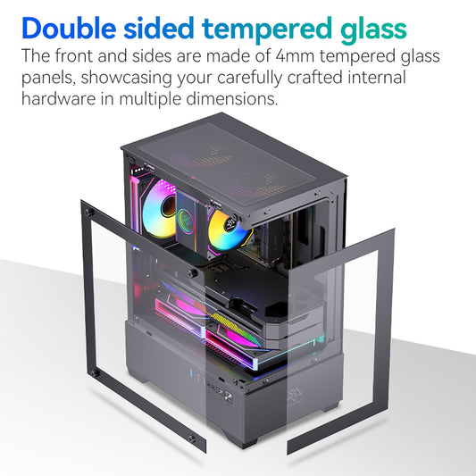 PC Gehäuse Computer Case Gaming Mikro-ATX MicroATX Schwarz Compact Tower SNOWMAN
