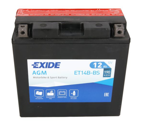 Exide ET14B AGM Motorrad Batterie 14Ah 250A für Yamaha Mopet YT14B-4 YT14B-BS