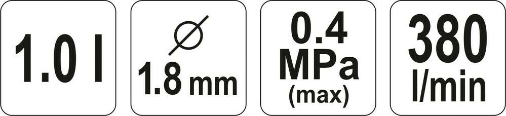 YATO YT-2346 Druckluft Lackierpistole Farb-Spritzpistole Düse 1,8 mm Silber 1L
