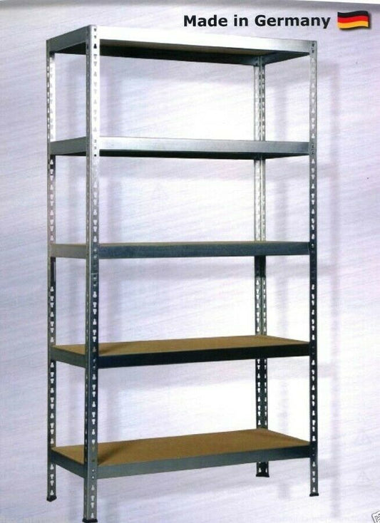 Metall-Schwerlast-Regal verzinkt 5 MDF-Böden a 175kg Werkbank Garage 182x90x46
