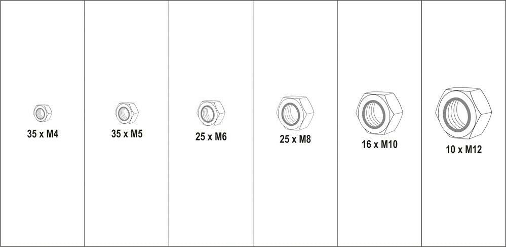 Yato YT-06774 Sicherheitsmuttern Set 146 teilig sortiert sechskant in Sortierbox - Flex-Autoteile