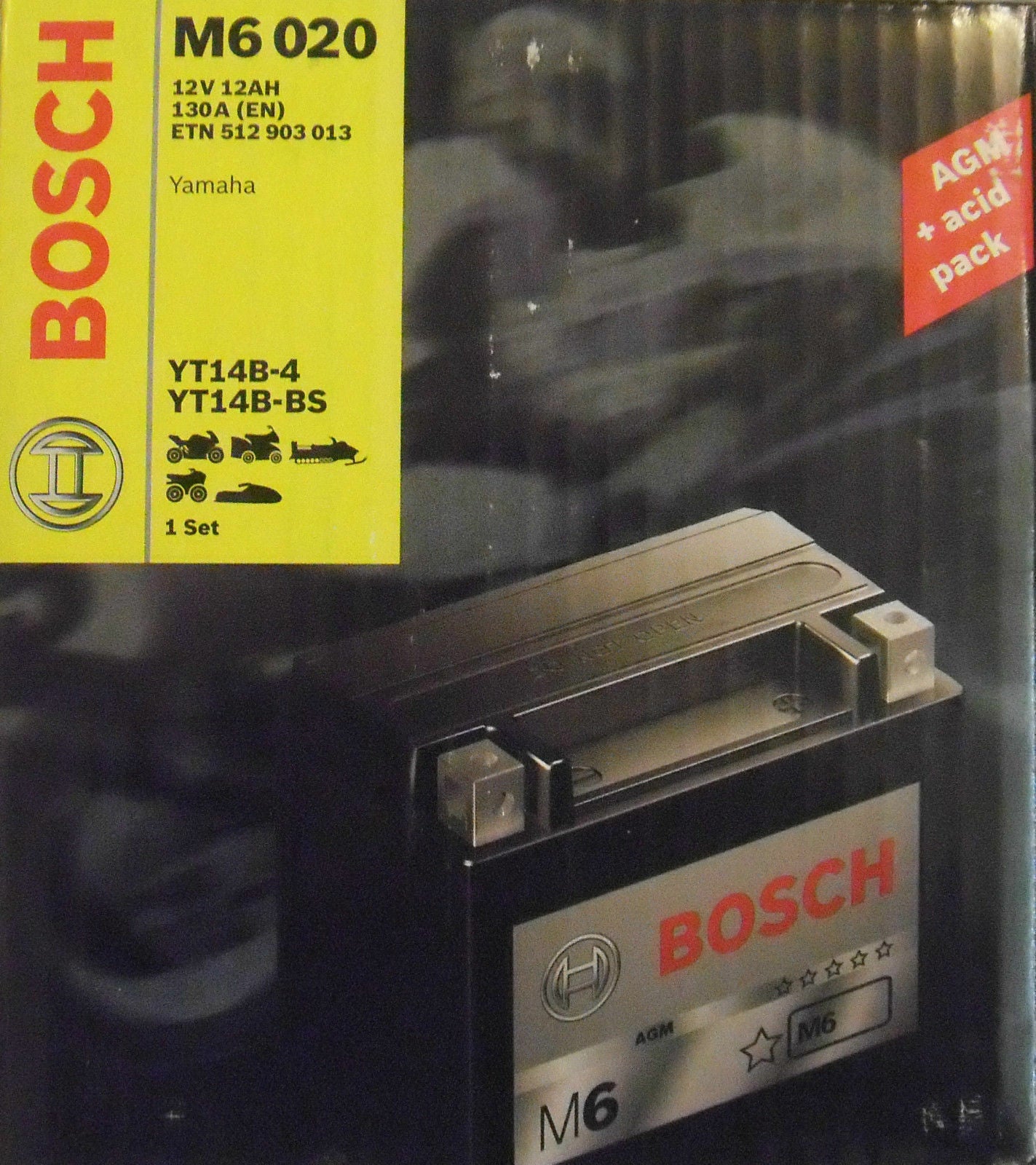 Bosch M6 020 Motorradbatterie Batterie 12AH für Yamaha YT14B-4 YT14B-BS - Flex-Autoteile