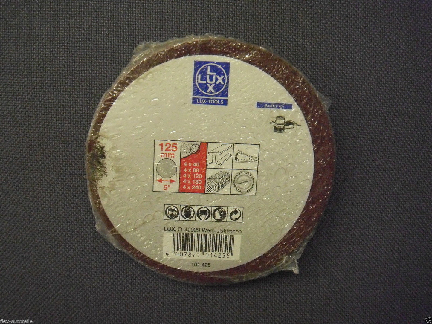 20 Stk Universal Klett LUX Schleifpapier 40 / 80 / 120 / 180 / 240 Körnung 125mm - Flex-Autoteile