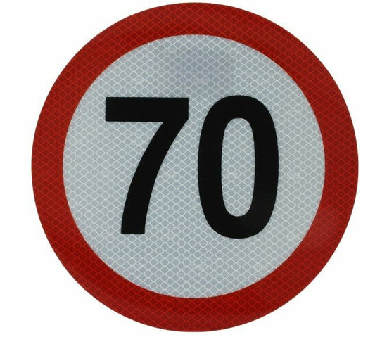 Hinweisschild 70 km/h Geschwindigkeit Aufkleber Rot/Weiß Warnschild Reflektor - Flex-Autoteile
