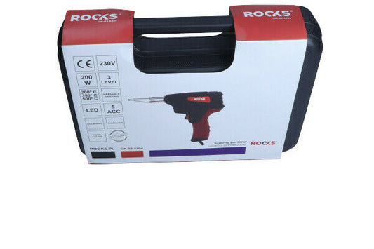 ROOKS Lötpistole 3 Stufen 200W 200-500°C Lötset Lötgerät Lötkolben Systemkoffer - Flex-Autoteile
