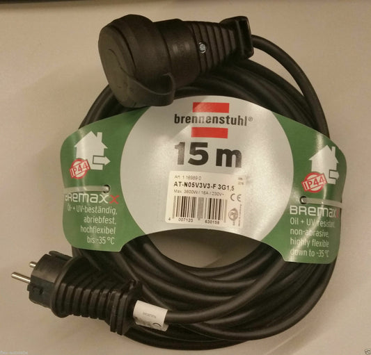 Brennenstuhl Bremaxx 15m Strom-Verlängerungskabel 230V max 3600W 16A schwarz - Flex-Autoteile