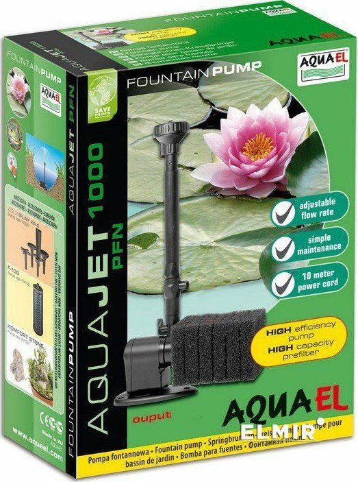 Aquael PFN 1000 Teichpumpe Tauchpumpe Springbrunnen Fontänenpumpe 11W 1000l/h - Flex-Autoteile