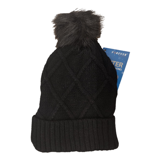 Forever Bommelmütze mit Kopfhörer und Micro Winter schwarz 3,5 Klinke 120cm