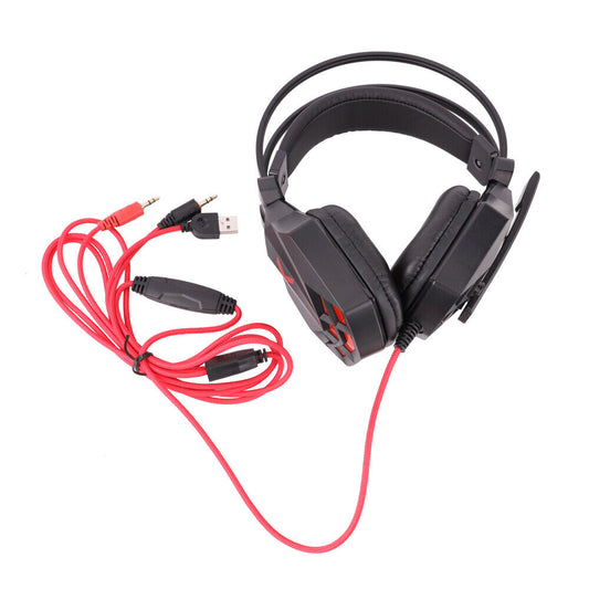 Gaming Headset Kopfhörer mit Mikrofon 3.5mm USB Stereo LED Licht PS4 PC Xbox One