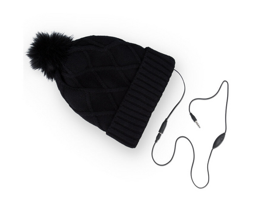Forever Bommelmütze mit Kopfhörer und Micro Winter schwarz 3,5 Klinke 120cm