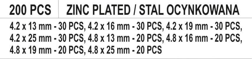 Yato YT-36512 200stk set self-tapping sheet metal screws
