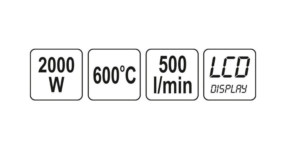 YATO Profi Heissluftfön 2000W 70-600°C LCD Anzeige Heissluftpistole Werkstattfön
