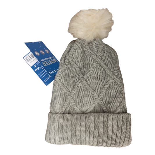 Forever Bommelmütze mit Kopfhörer und Micro Winter Grau 3,5 Klinke 120cm