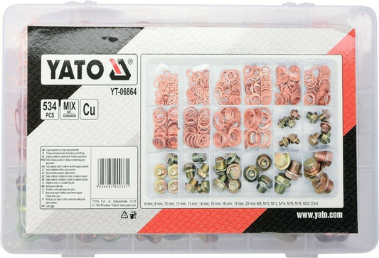 YATO YT-06864 Oil drain screws copper seals Set 534Tlg car workshop