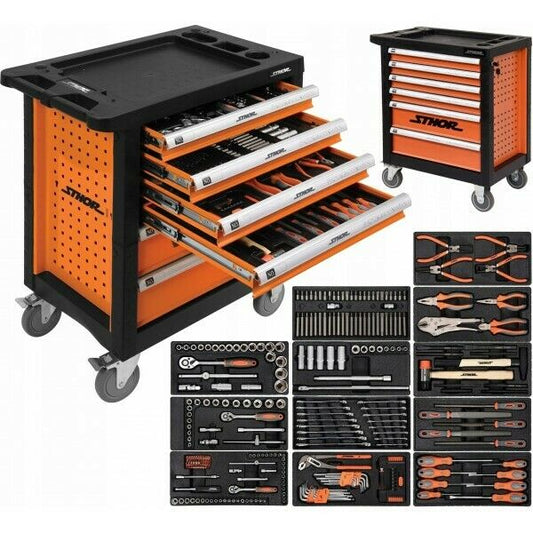 STHOR Werkzeugwagen bestückt hochwertig 302tlg Werkstattwagen Werkzeugkasten - Flex-Autoteile