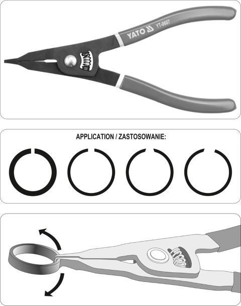 YATO YT-0607 Spreizzange Sprengringzange Zange für Sicherungsring 225mm CrV