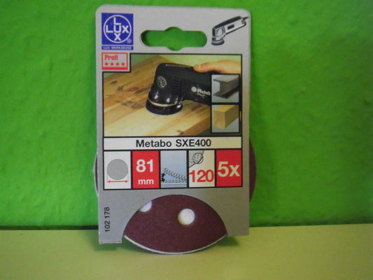 5 Stk Klett Schleifpapier für Metabo SXE400 120 Körnung LUX TOOLS 81 mm - Flex-Autoteile