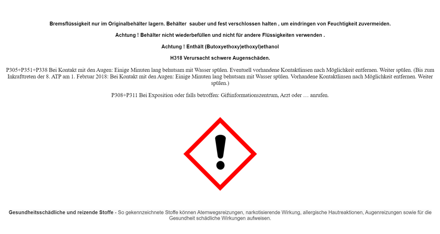 Hart Bremsflüssigkeit 1L DOT4 für VW OPEL Audi Mercedes Seat Skoda Renault Madza - Flex-Autoteile