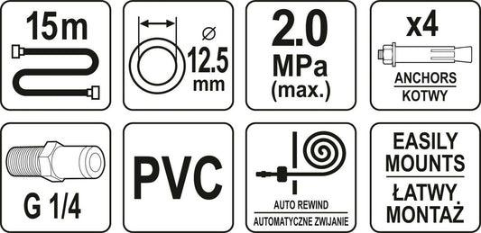 Yato Druckluft Schlauchtrommel 1/4" 12,5mm Automatik Schlauchaufroller 15m Spule
