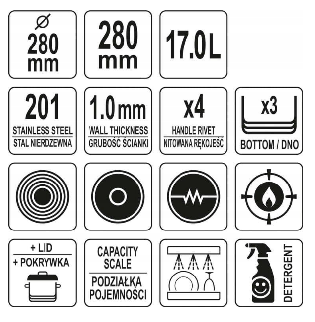 17L Kochtopf Suppentopf Edelstahl 28cm Deckel Küchentopf Bratentopf Induktion