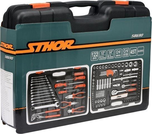STHOR 122tlg. Maulschlüssel Satz Ratschenkasten 1/2" Werkzeugkasten Zange Hammer