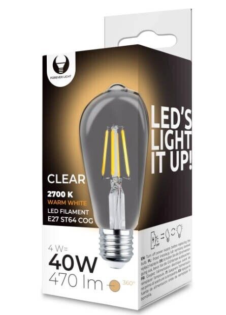 Forever Light LED Birne Filament E27 4W ~ 40W 230V 2200K 400Lm Warmweiß COG