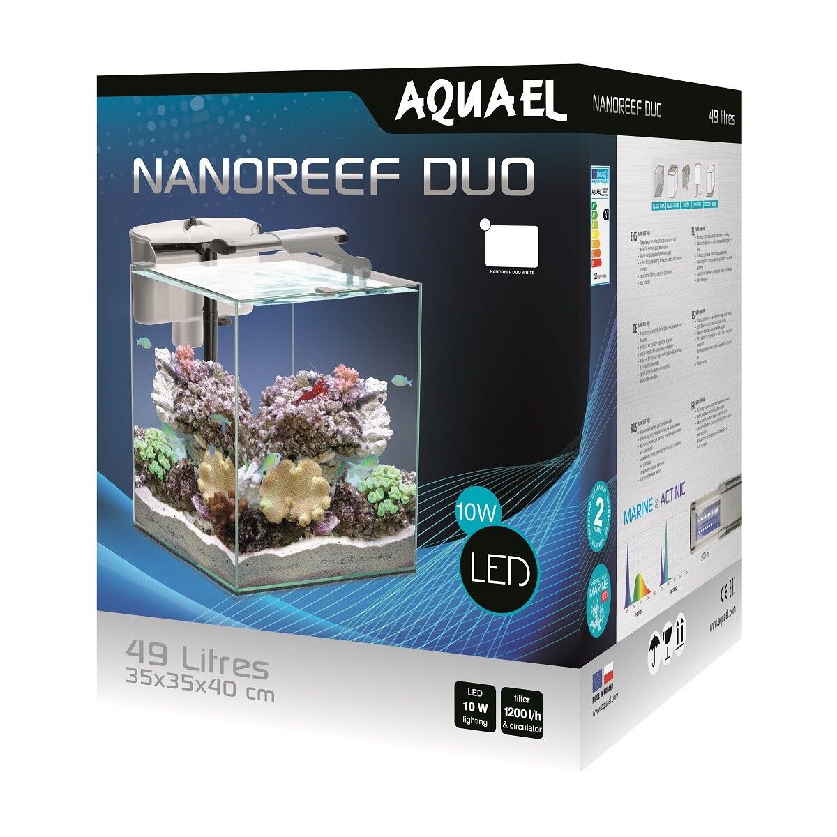 AQUAEL Nano Reef Duo Glass White LED Saltwater Seawater Complete Set 49 l 35x35x40