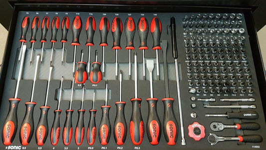 Sonic 764411 Werkstattwagen S11 komplett gefüllt 644tlg Rollbarer Werkzeugkasten