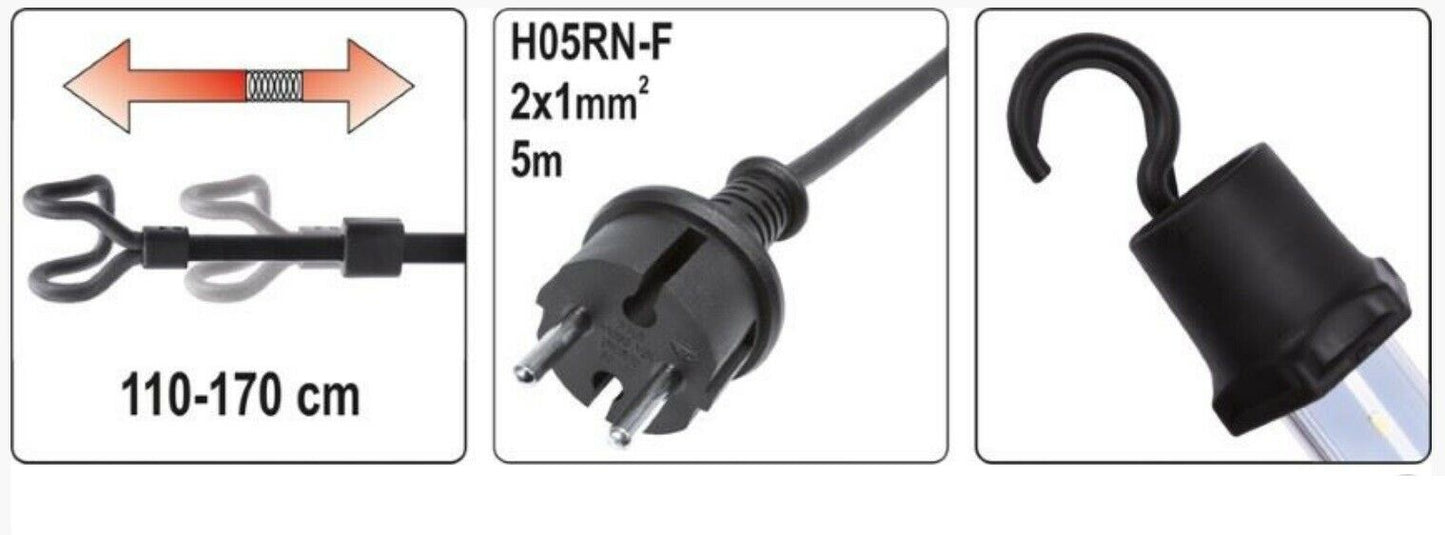 Yato YT-08532 Arbeitsleuchte LED 5m Kabel Motorraumleuchte 230V Stablampe 12Watt